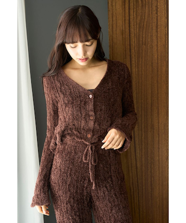 フェザー柄編みカーディガン