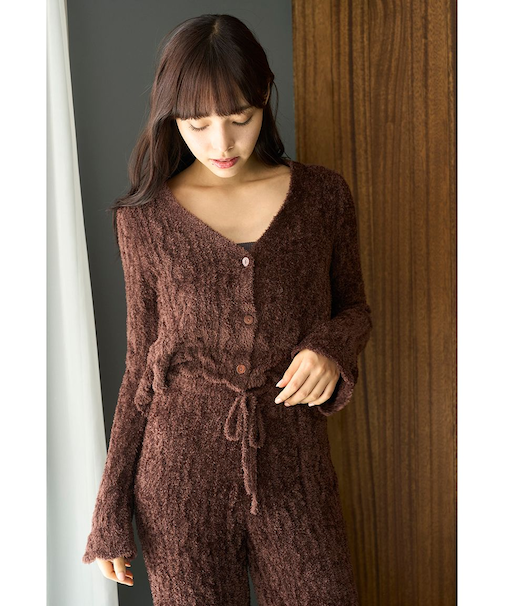 フェザー柄編みカーディガン