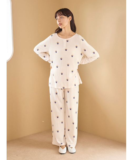 モチーフ3柄ワッフルロングパンツ