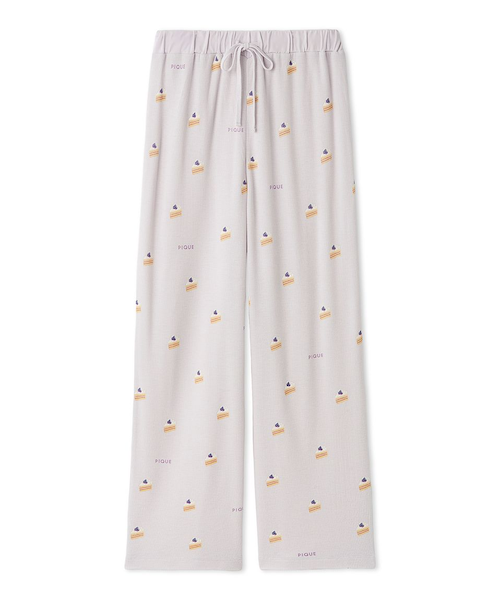 ビスケット柄ワッフルロングパンツ モチーフ3柄ワッフルロングパンツ(ロングパンツ)｜ルームウェア