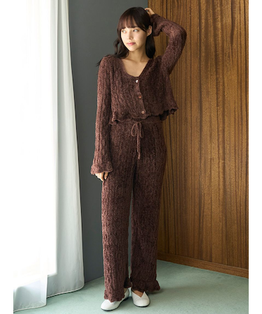 フェザー柄編みロングパンツ