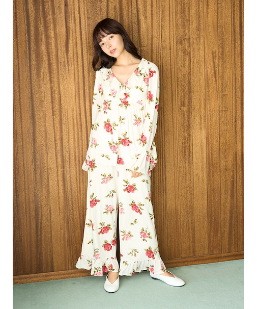 ヴィンテージローズ柄ロングパンツ