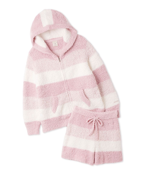 【新品】ジェラピケ　ボーダーパーカ&ショートパンツセット【ピンク】 ONLINE限定】ジェラート3ボーダーパーカ＆ショートパンツセット