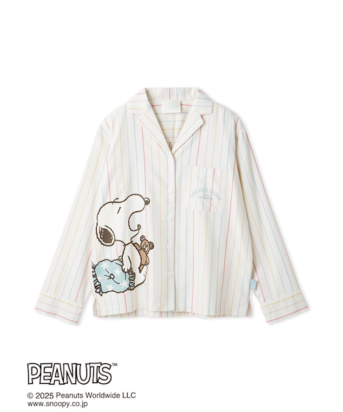 PEANUTS】オリジナルアート レインボーストライプネルシャツ