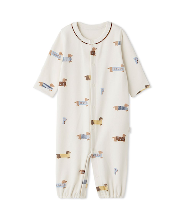 【BABY】新生児ダックスフンド柄2WAYオール