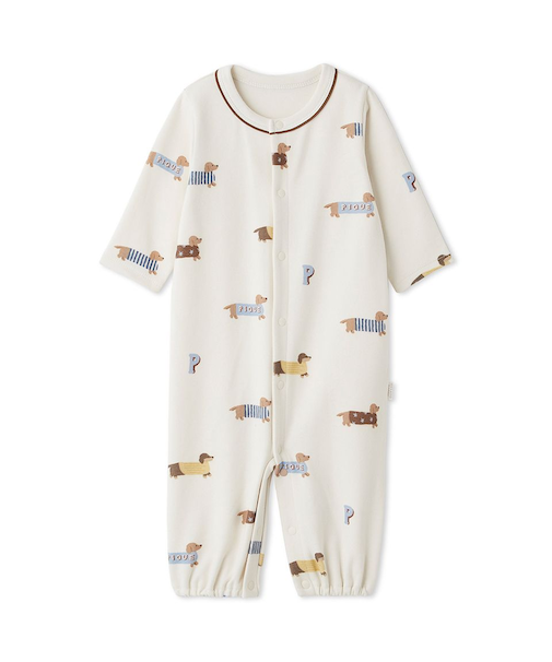 【BABY】新生児ダックスフンド柄2WAYオール