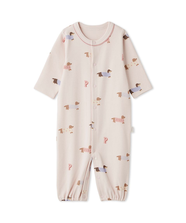 【BABY】新生児ダックスフンド柄2WAYオール