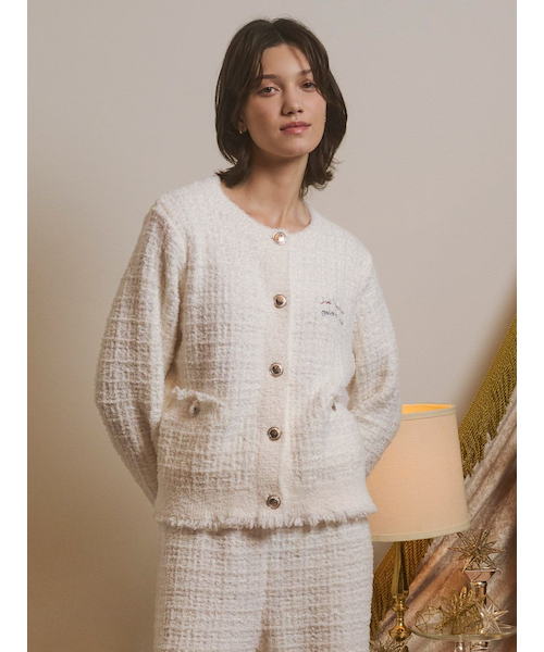 JOEL ROBUCHON】ツイードモコクルーネックカーディガン｜ジェラート