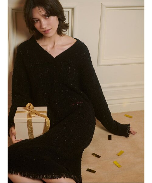 ジェラートピケ　 「JOEL ROBUCHON」ツイードモコVネックワンピース JOEL ROBUCHON】ツイードモコVネックワンピース｜ジェラートピケの通販