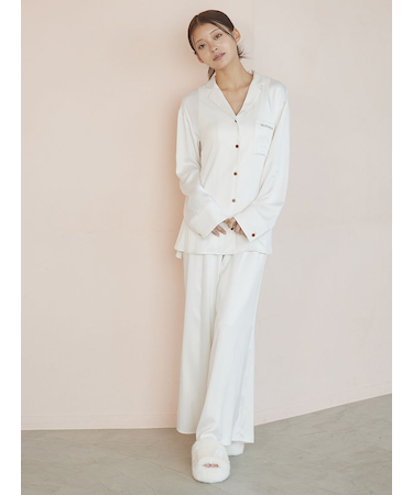 裏起毛サテンロングパンツ