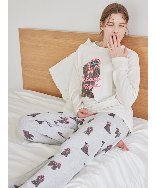 スカーフDOG柄ロングパンツ