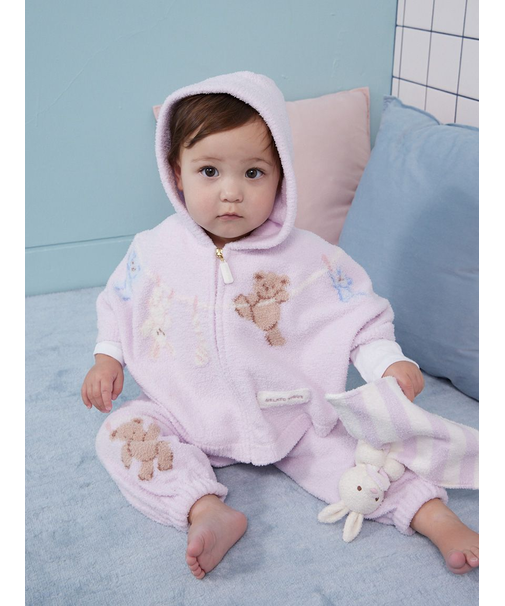 【BABY】エアリーモコウォッシングアニマルジャガードポンチョ