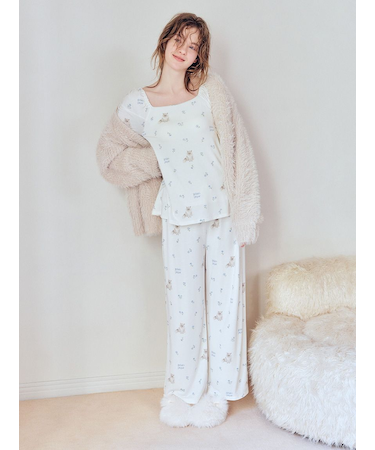 フラワーキャット柄ロングパンツ