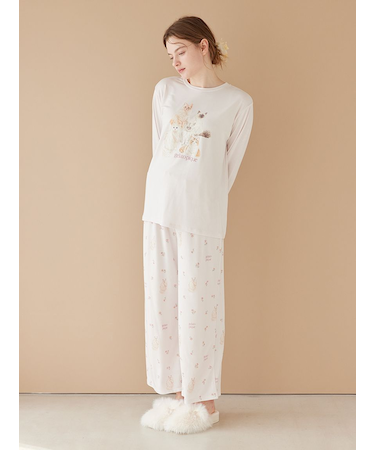 フラワーキャット柄ロングパンツ