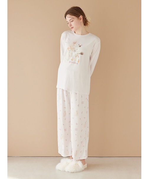 フラワーキャット柄ロングパンツ