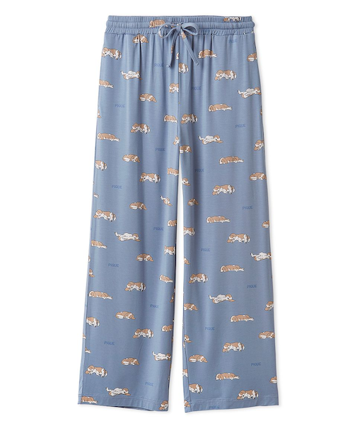 【HOMME】レーヨンスリーピングドッグ柄ロングパンツ