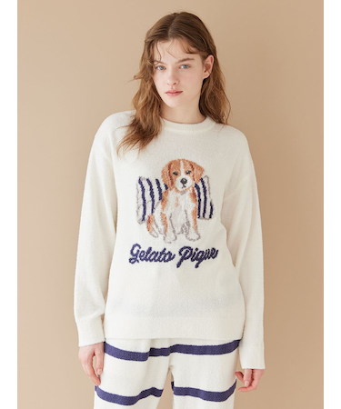 【UNISEX】エアリーモコプレイフルDOGジャガードプルオーバー