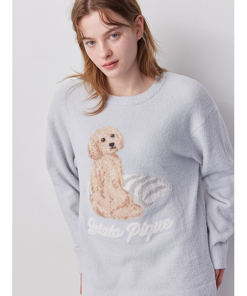 【UNISEX】エアリーモコプレイフルDOGジャガードプルオーバー