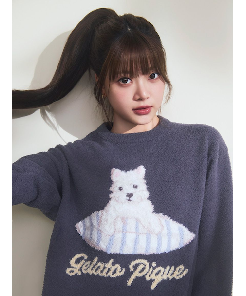 【UNISEX】エアリーモコプレイフルDOGジャガードプルオーバー