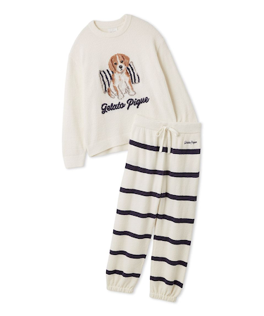 【ONLINE限定】【UNISEX】エアリーモコプレイフルDOGジャガードプルオーバー&ボーダーロングパンツセット