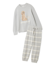 【ONLINE限定】【UNISEX】エアリーモコプレイフルDOGジャガードプルオーバー&ボーダーロングパンツセット