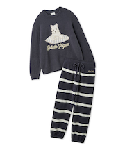 【ONLINE限定】【UNISEX】エアリーモコプレイフルDOGジャガードプルオーバー&ボーダーロングパンツセット