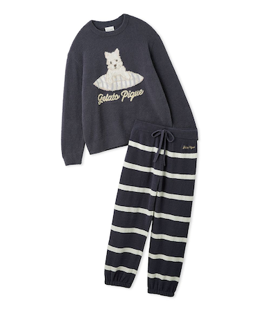 【ONLINE限定】【UNISEX】エアリーモコプレイフルDOGジャガードプルオーバー&ボーダーロングパンツセット