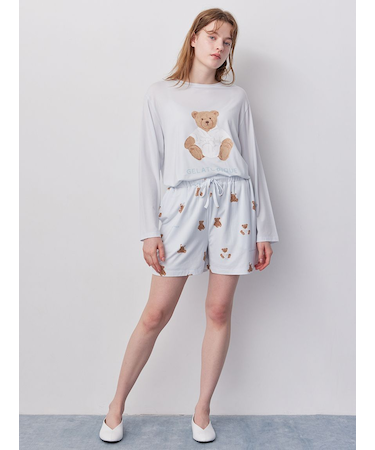 抗菌防臭バスローブベア柄ショートパンツ