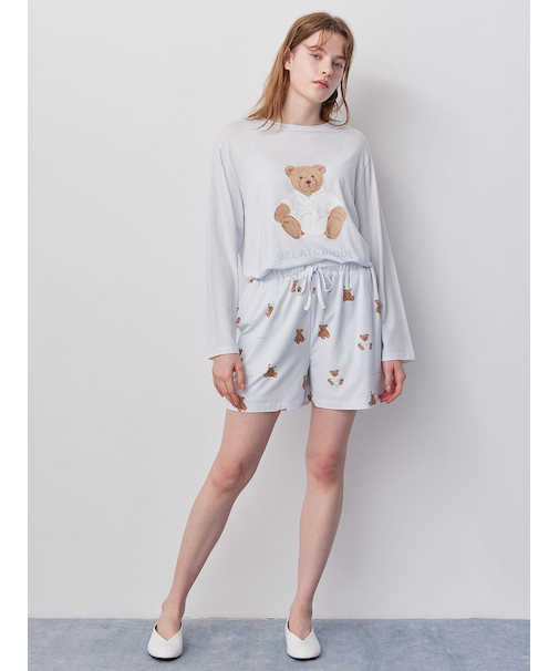 抗菌防臭バスローブベア柄ショートパンツ