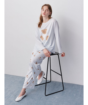 抗菌防臭バスローブベア柄ロングパンツ