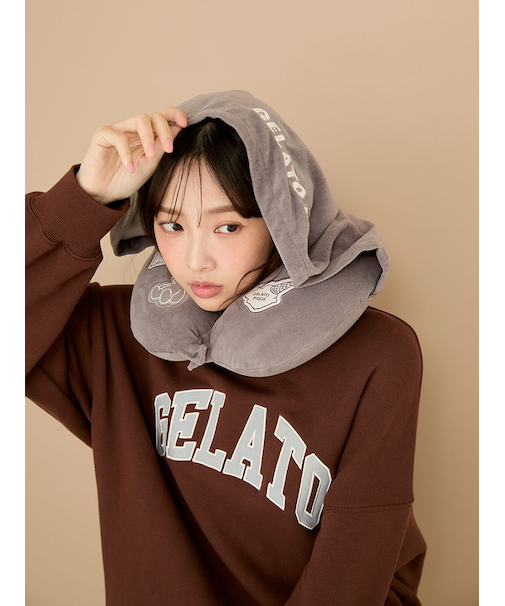 【トラベルグッズ】【Sleep】フード付きネックピロー 巾着付き