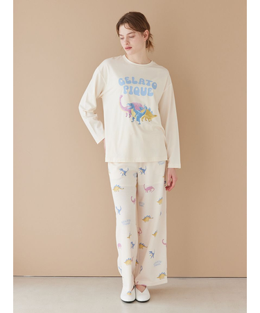 ダイナソー柄ワッフルロングパンツ