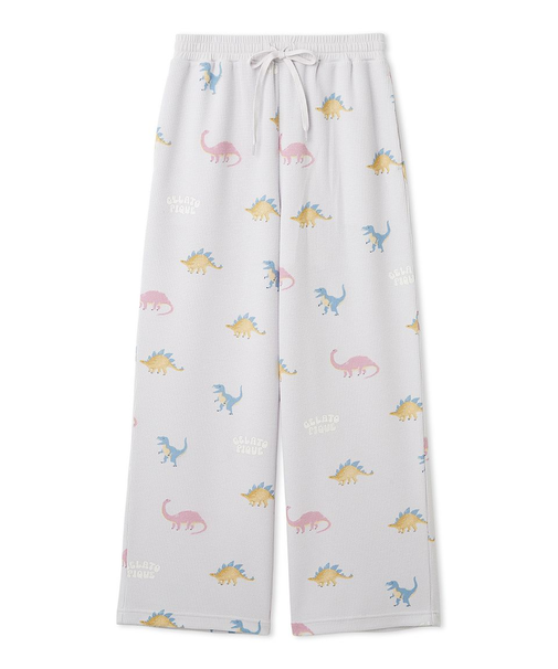 ダイナソー柄ワッフルロングパンツ