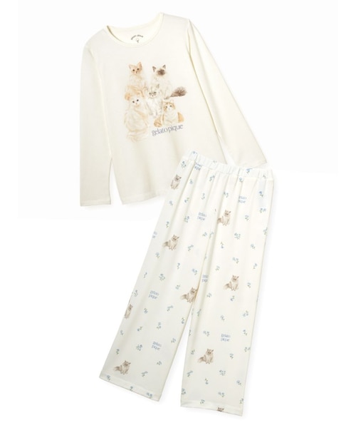 JUNIOR】フラワーキャット柄プルオーバー&ロングパンツセット