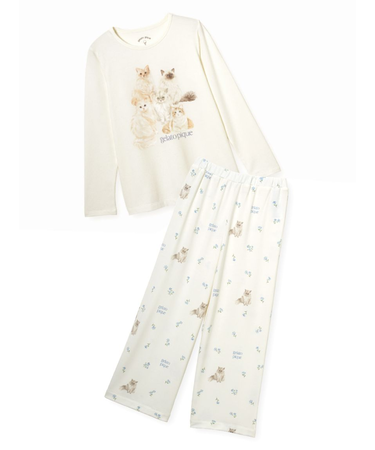 【JUNIOR】フラワーキャット柄プルオーバー&ロングパンツセット