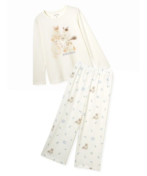 【JUNIOR】フラワーキャット柄プルオーバー&ロングパンツセット