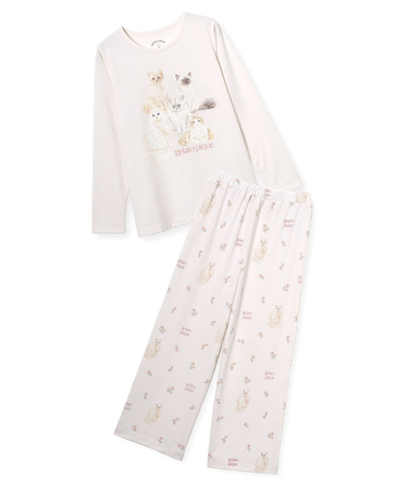 【JUNIOR】フラワーキャット柄プルオーバー&ロングパンツセット