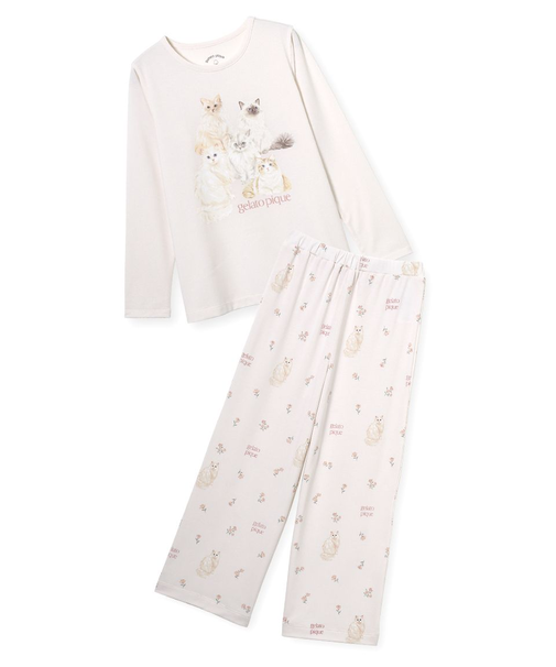 【JUNIOR】フラワーキャット柄プルオーバー&ロングパンツセット