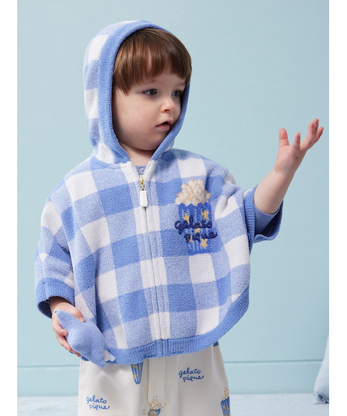 【BABY】エアリーモコギンガムチェック柄ポンチョ