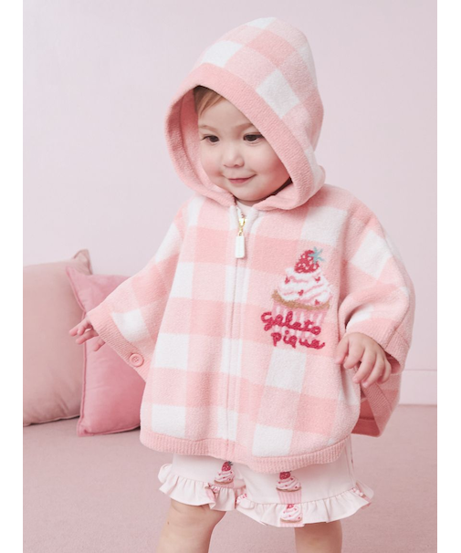 【BABY】エアリーモコギンガムチェック柄ポンチョ