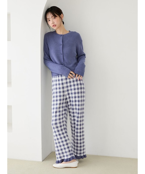 WhiteDay】リブカーディガン&チェックロングパンツセット｜ジェラート