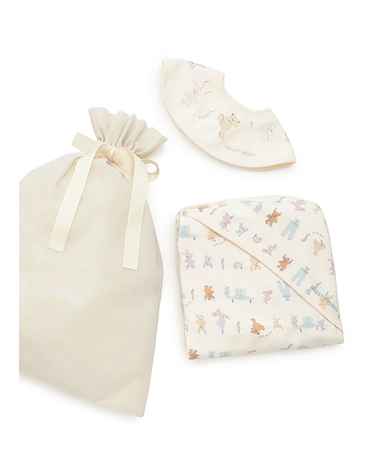 【ラッピング済み】【BABY】ウォッシングアニマル柄スタイ&総柄ブランケットSET