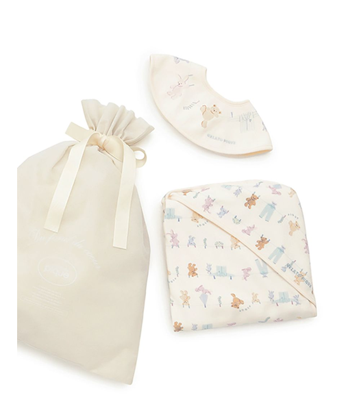 【ラッピング済み】【BABY】ウォッシングアニマル柄スタイ&総柄ブランケットSET