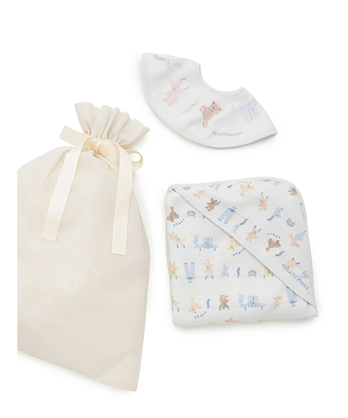 【ラッピング済み】【BABY】ウォッシングアニマル柄スタイ&総柄ブランケットSET