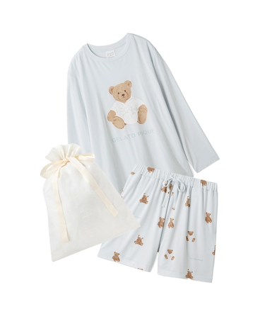 【ラッピング済み】抗菌防臭バスローブベアワンポイントロンT&ショートパンツSET