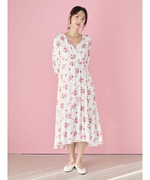 ジェラピケ　さくら柄カップインカシュクールワンピース さくら柄カップインカシュクールワンピース(ワンピース)｜ルームウェア