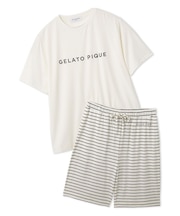 【HOMME】レーヨンロゴTシャツ&ボーダーハーフパンツセット