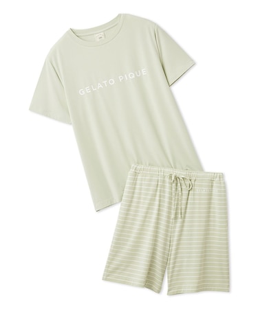 レーヨンロゴTシャツ&ボーダーハーフパンツセット