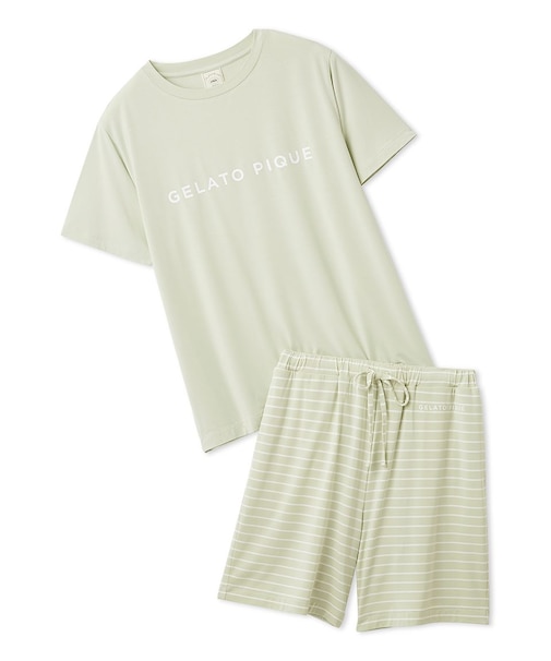 レーヨンロゴTシャツ&ボーダーハーフパンツセット