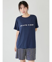 レーヨンロゴTシャツ&ボーダーハーフパンツセット